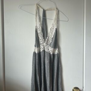 Victoria’s Secret Gray Halter Nightie with Lace Trim